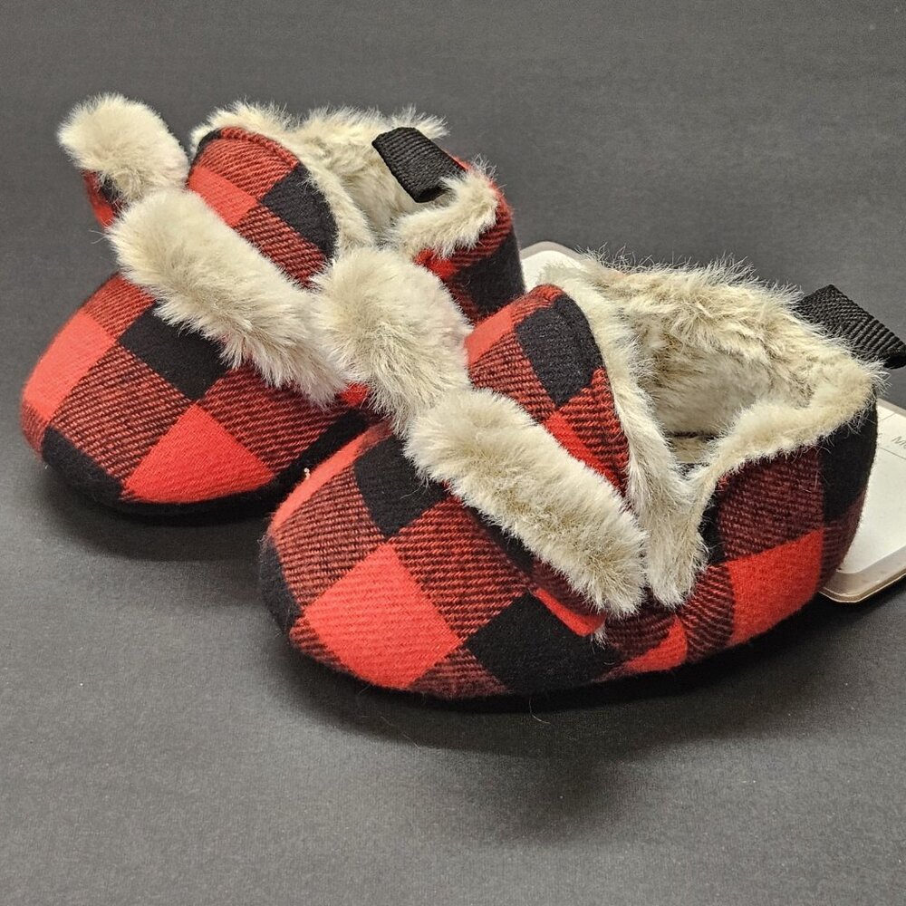 Holiday Time Family Bear Baby Unisex Red & Black Plaid Slippers Size 6-9 Months - Picture 2 of 9